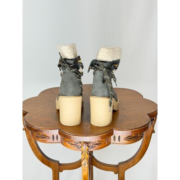 Dolce Vita Sherpa Lined Lace Up Gray/Brown Boot 3.5" Heel Womens 7.5 #0143C - Picture 4 of 12